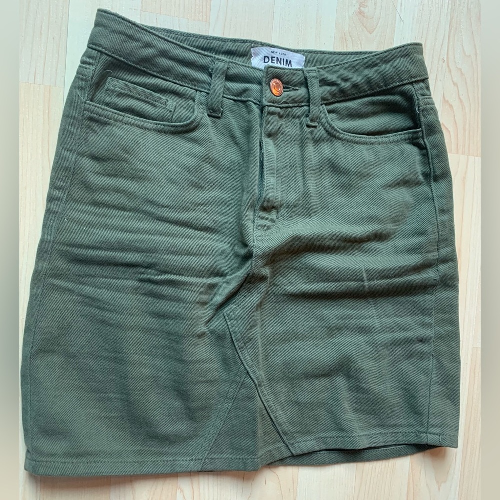 Sage Green High Waisted Denim Mini Skirt